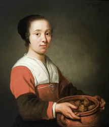 Young Woman with a Cooking Pot Full of Oliebollen